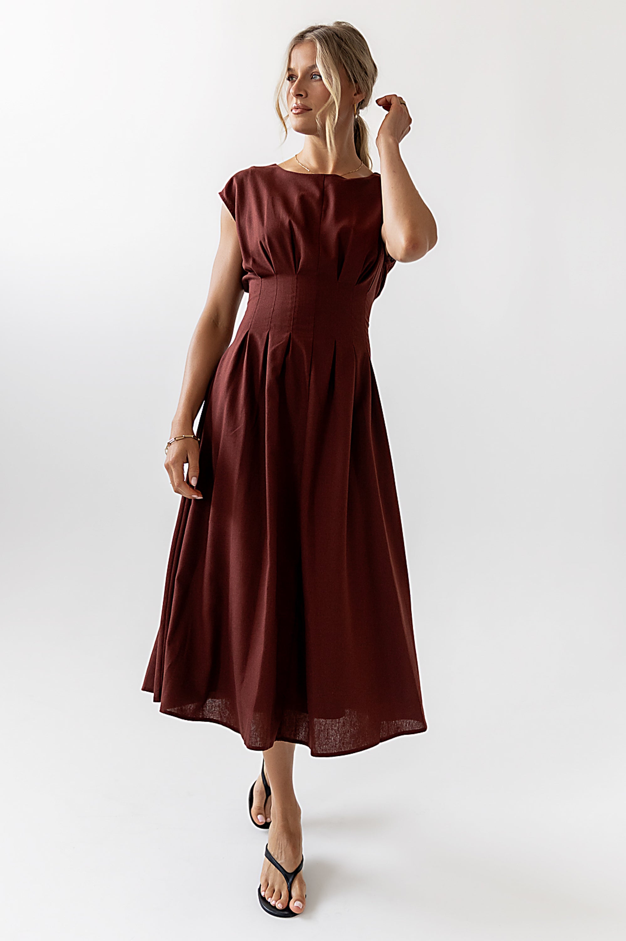 chinese dress ladies Matilda Pleated Maxi Dress in Rust