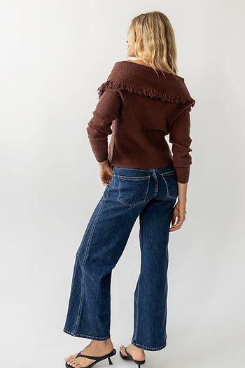 FRAYED DETAIL LONG SLEEVE SWEATER