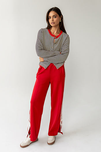 striped knit cardigan in red