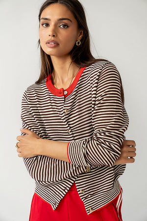 Josy Button Front Cardigan in Red - FINAL SALE