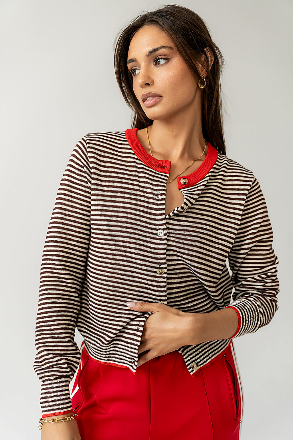 long sleeve striped knit cardigan