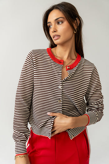 long sleeve striped knit cardigan
