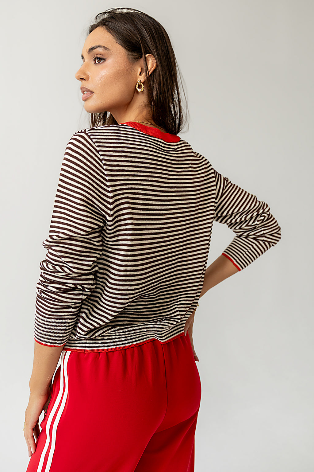 long sleeve striped knit cardigan