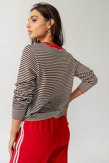 long sleeve striped knit cardigan