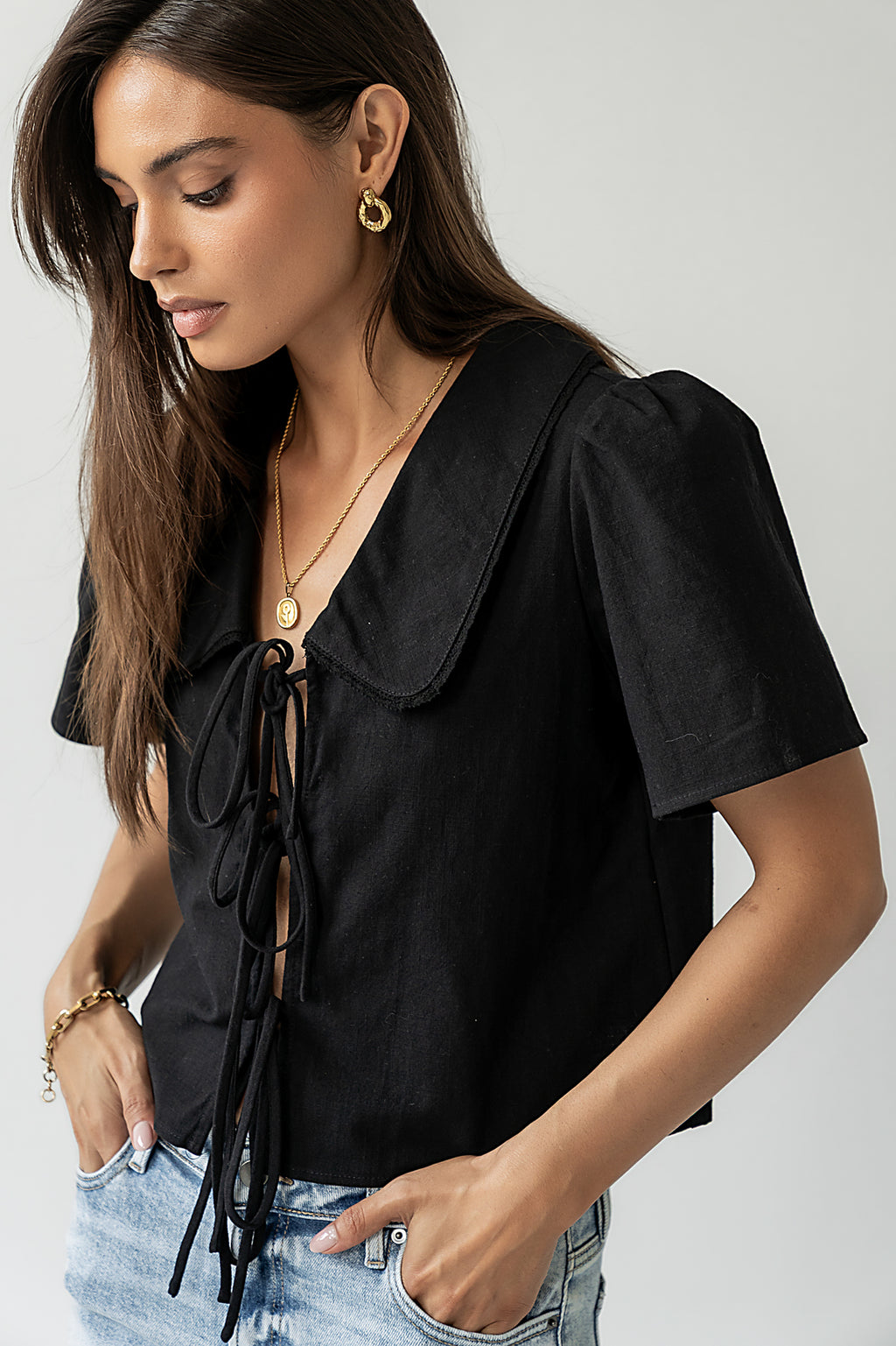 Tie Front Blouse in Black