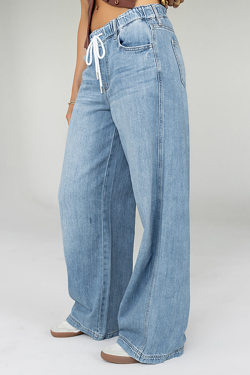 Drawstring Wide Leg Jeans