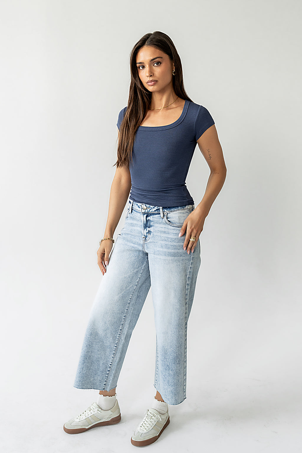 Freya Ribbed Top in Navy