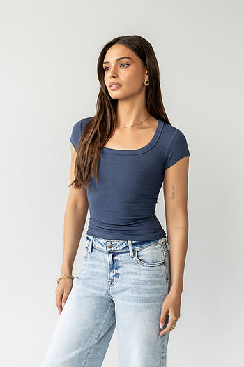 Freya Ribbed Top in Navy
