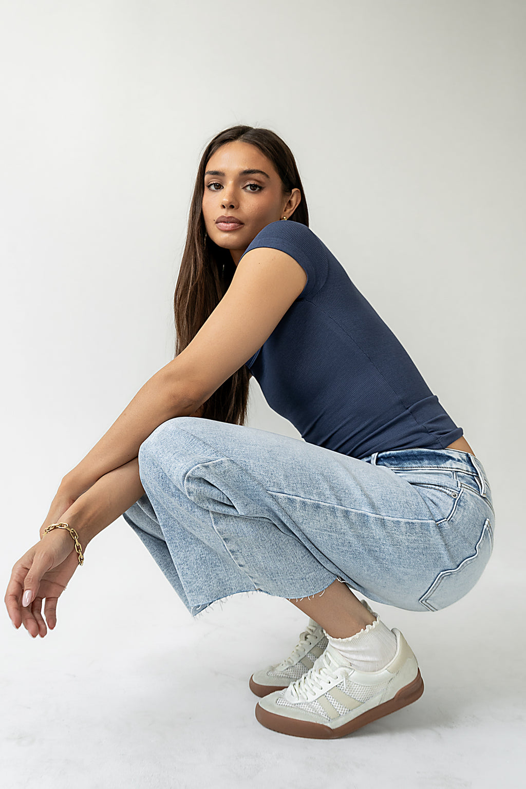 Freya Ribbed Top in Navy