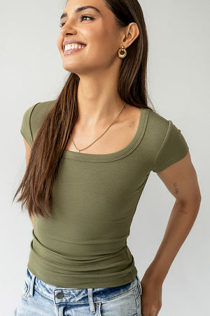 Freya Ribbed Top in Olive