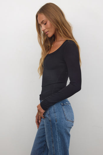 Audrey Ribbed Top in Black