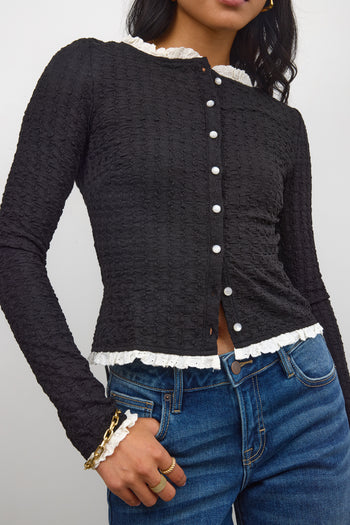 Sierra Lace Trim Blouse in Black - FINAL SALE