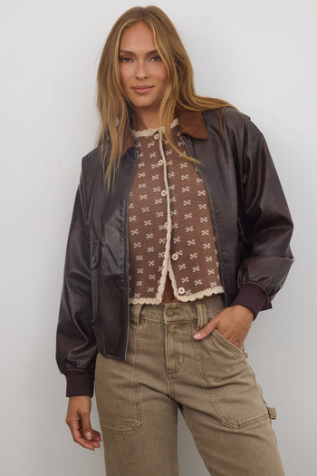 Courtney Scalloped Cardigan in Mocha - FINAL SALE