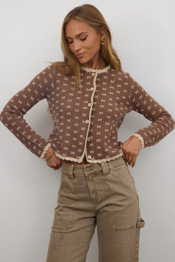 Courtney Scalloped Cardigan in Mocha - FINAL SALE