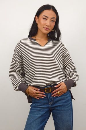 Wells Striped Top in Charcoal - FINAL SALE
