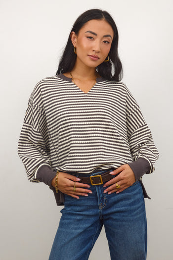 Striped Top in Charcoal
