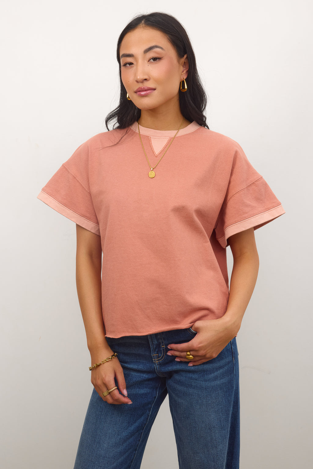 Jace Contrast Tee in Clay