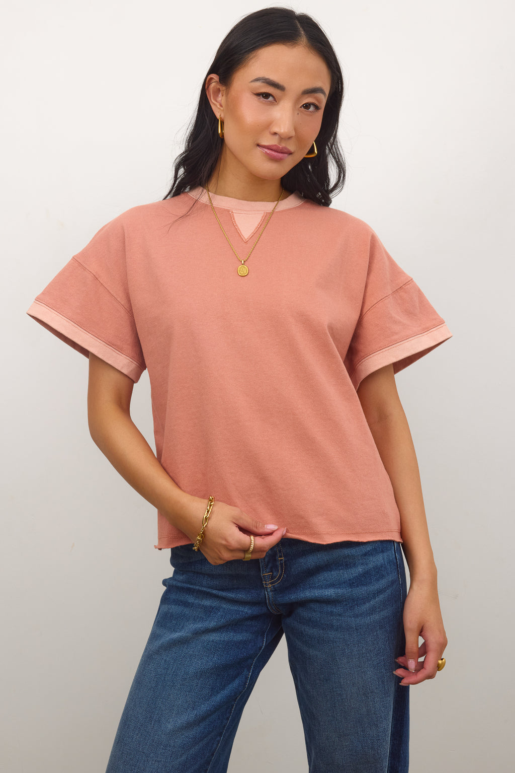 Jace Contrast Tee in Clay