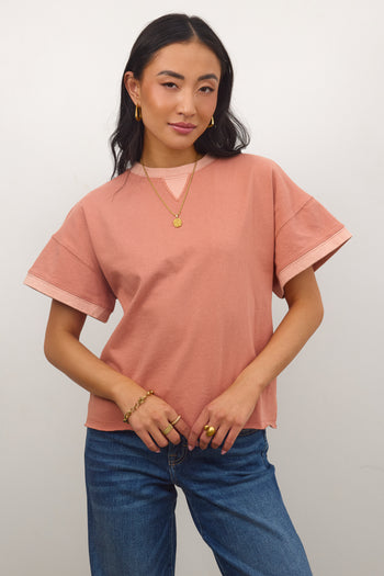 Jace Contrast Tee in Clay