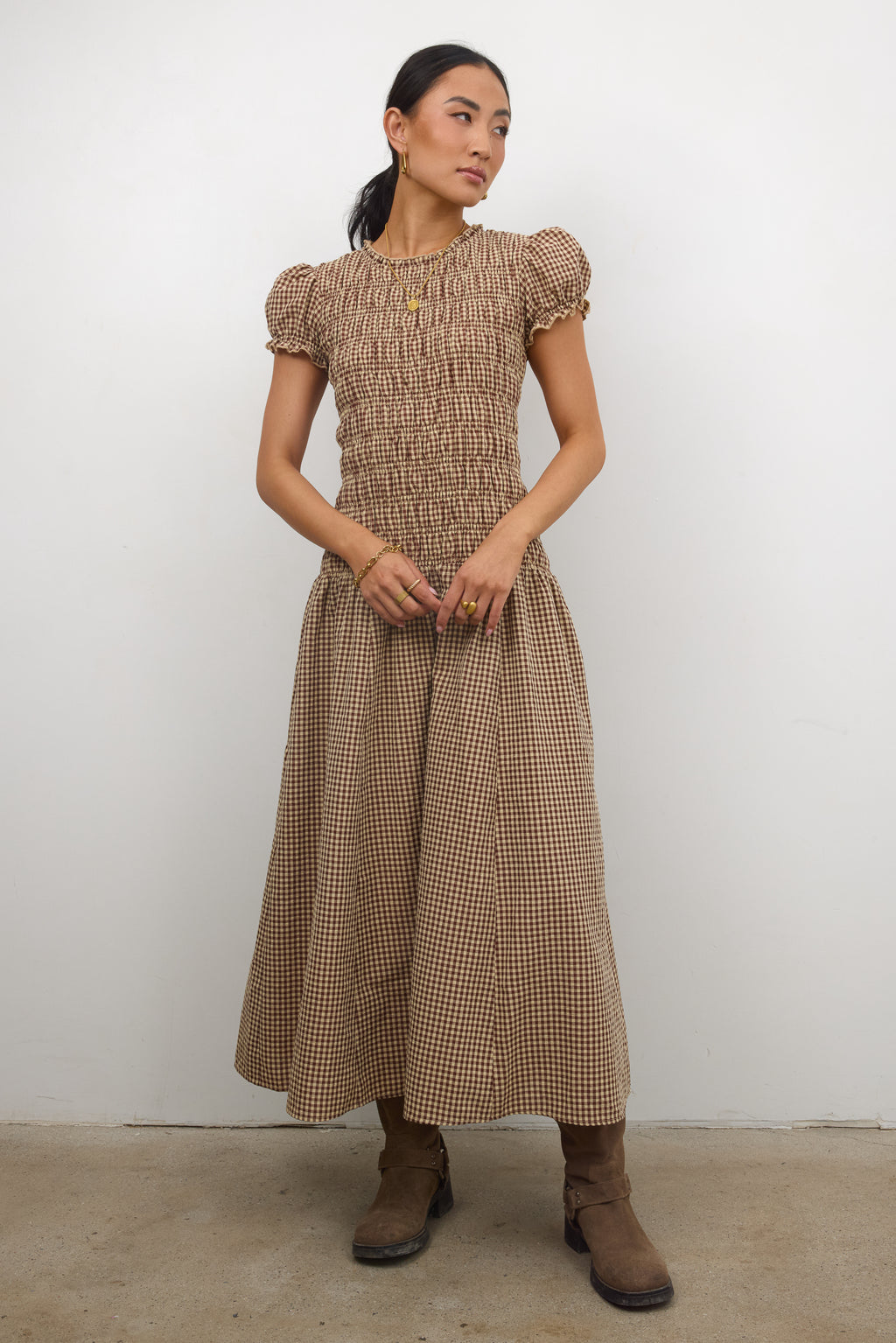 Opal Gingham Maxi Dress in Brown Opal Gingham Maxi Dress in Brown