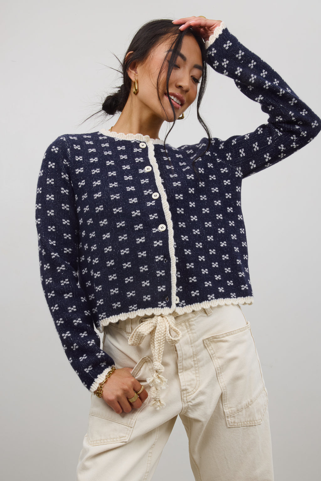 Scalloped Cardigan in Navy
