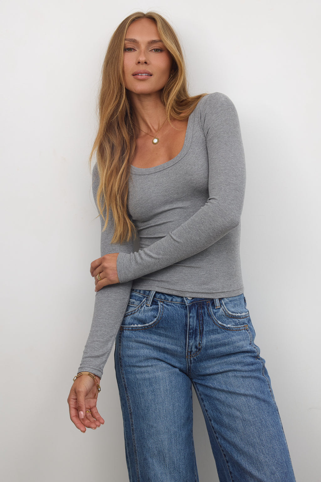Audrey Ribbed Top in Grey