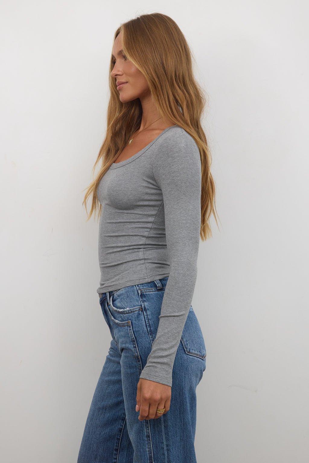 Audrey Ribbed Top in Grey