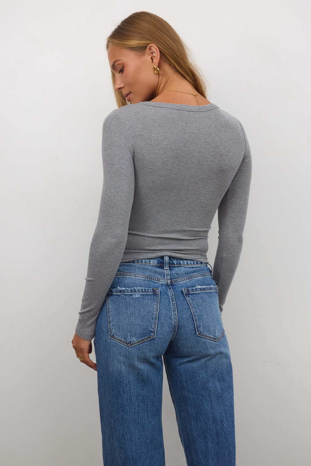 Audrey Ribbed Top in Grey