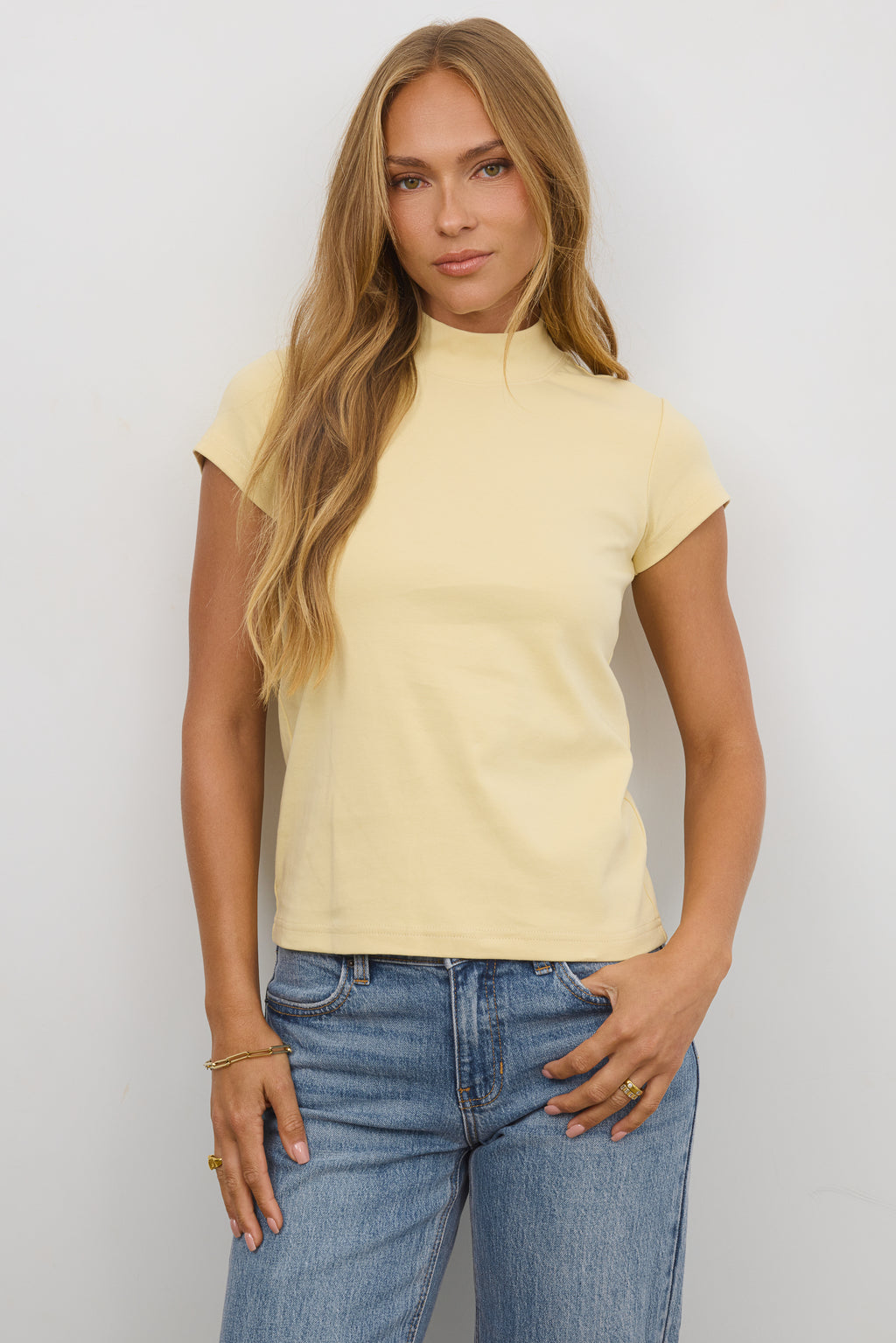 Mock Neck Tee in Yellow
