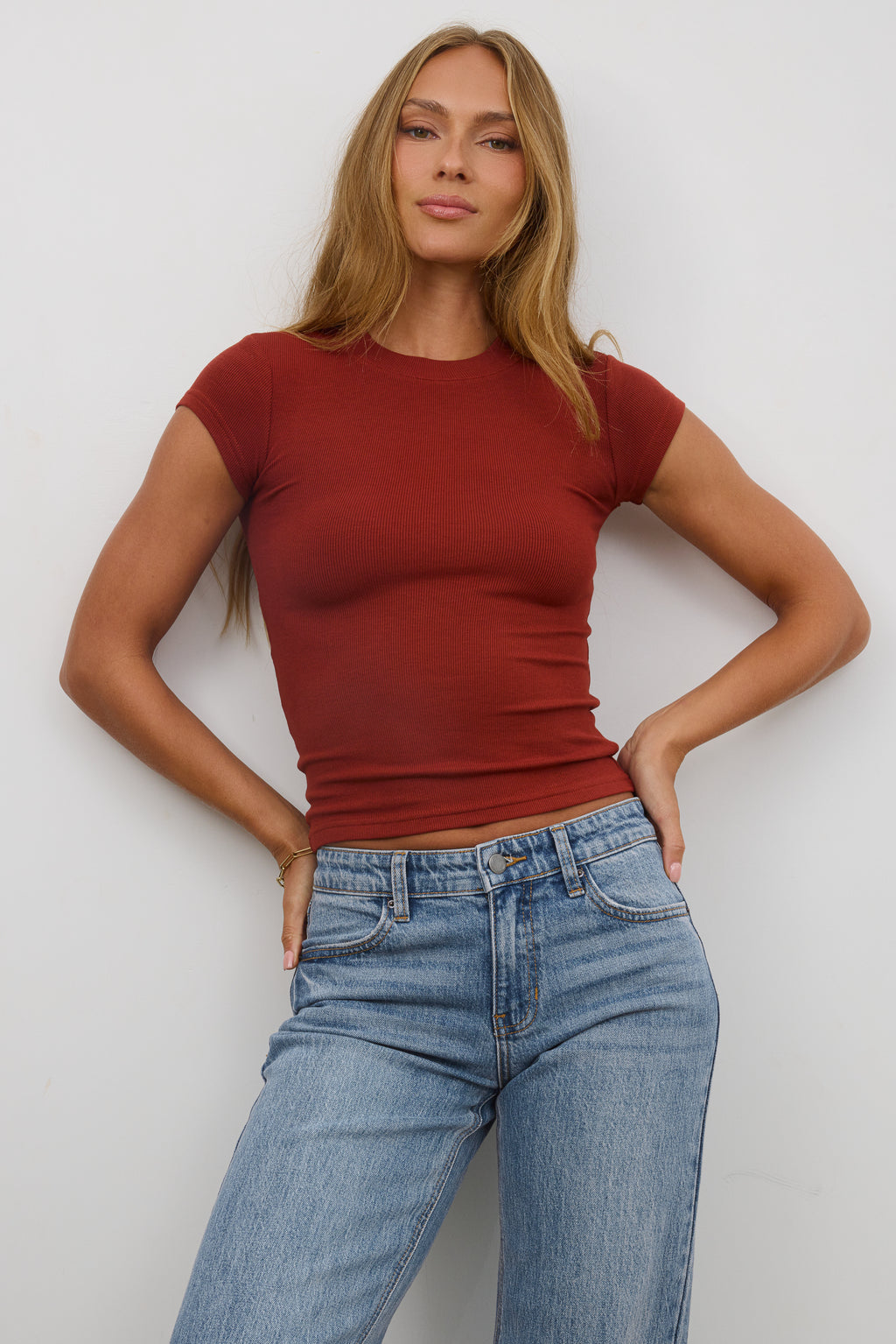 Asher Ribbed Top in Brick
