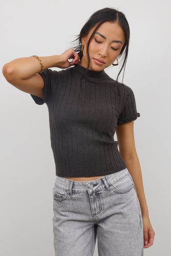  Ribbed Top in Charcoal