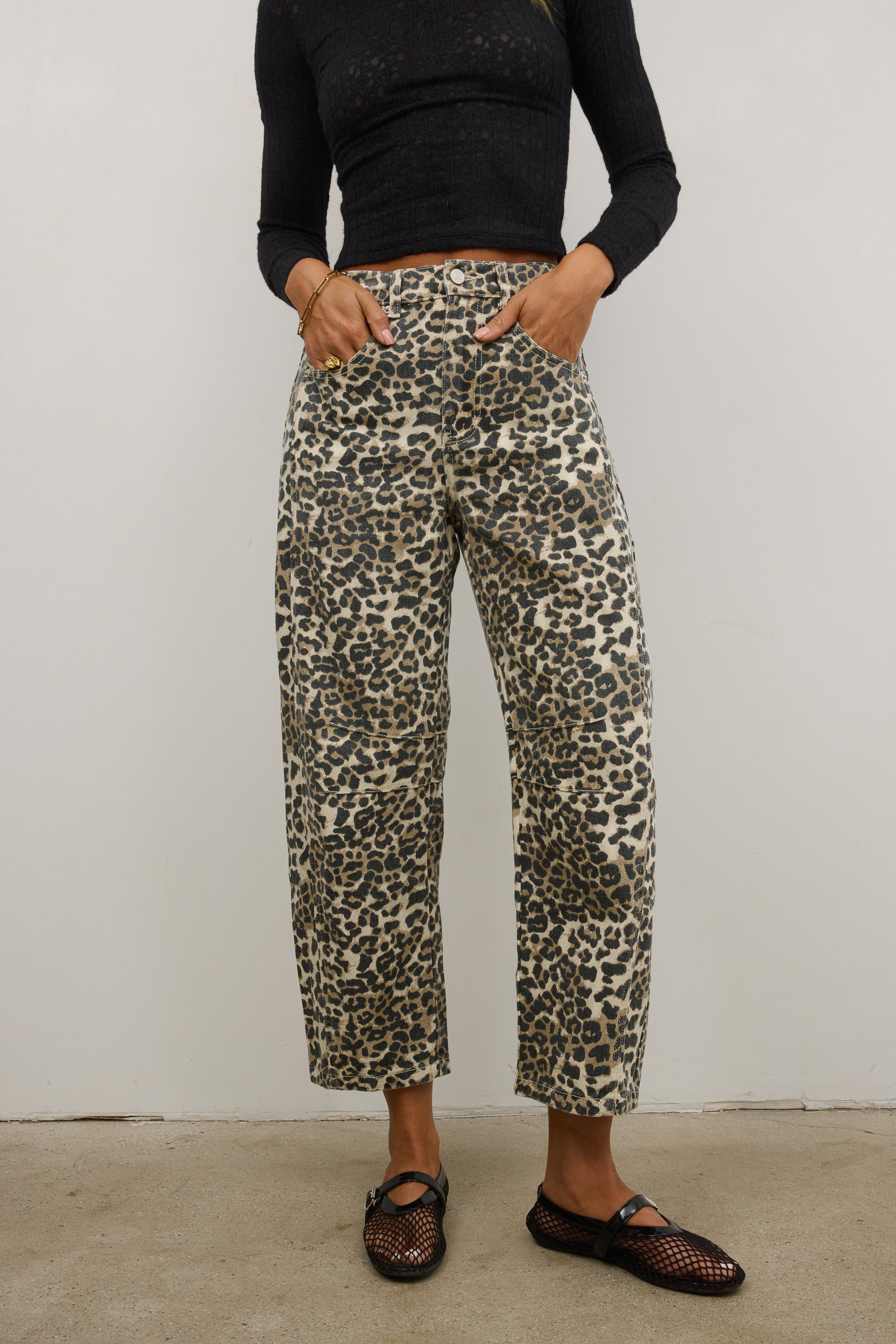 Leopard Washed Barrel Jean main image 0