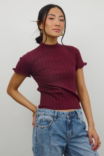  Ribbed Top in Burgundy