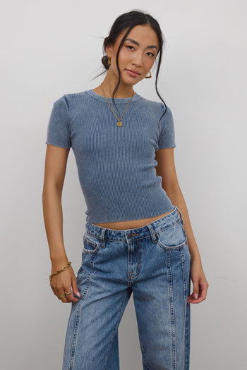  Ribbed Top in Slate Blue