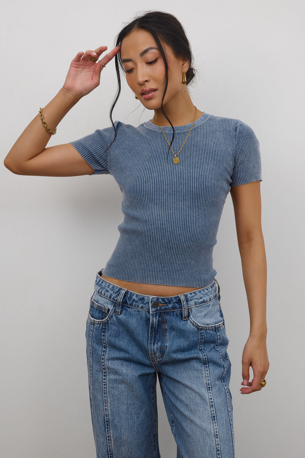 BLUE RIBBED TOP