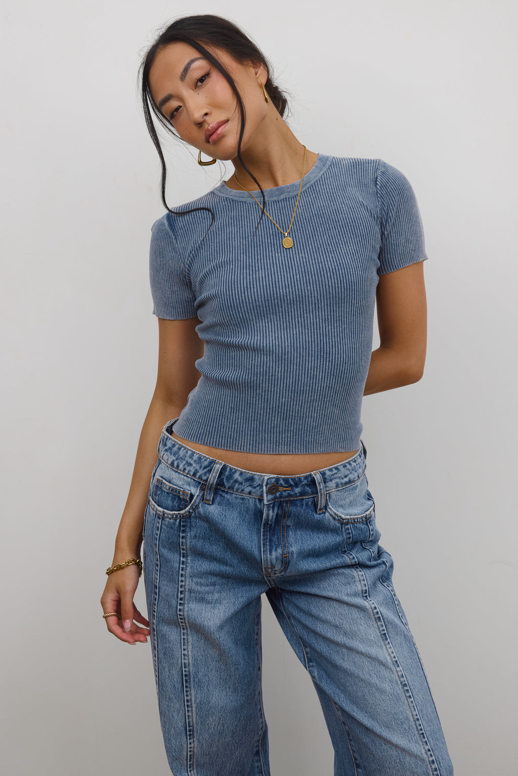 SHORTSLEEVE  Ribbed Top in Slate Blue