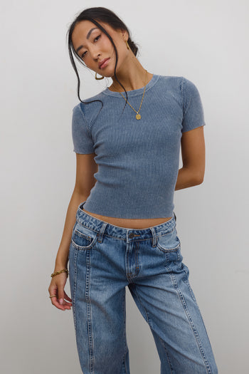 SHORTSLEEVE  Ribbed Top in Slate Blue
