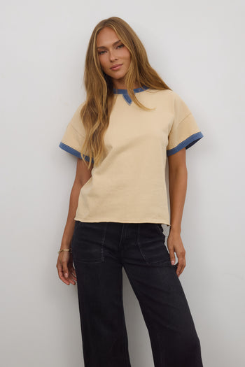 Contrast Tee in Beige