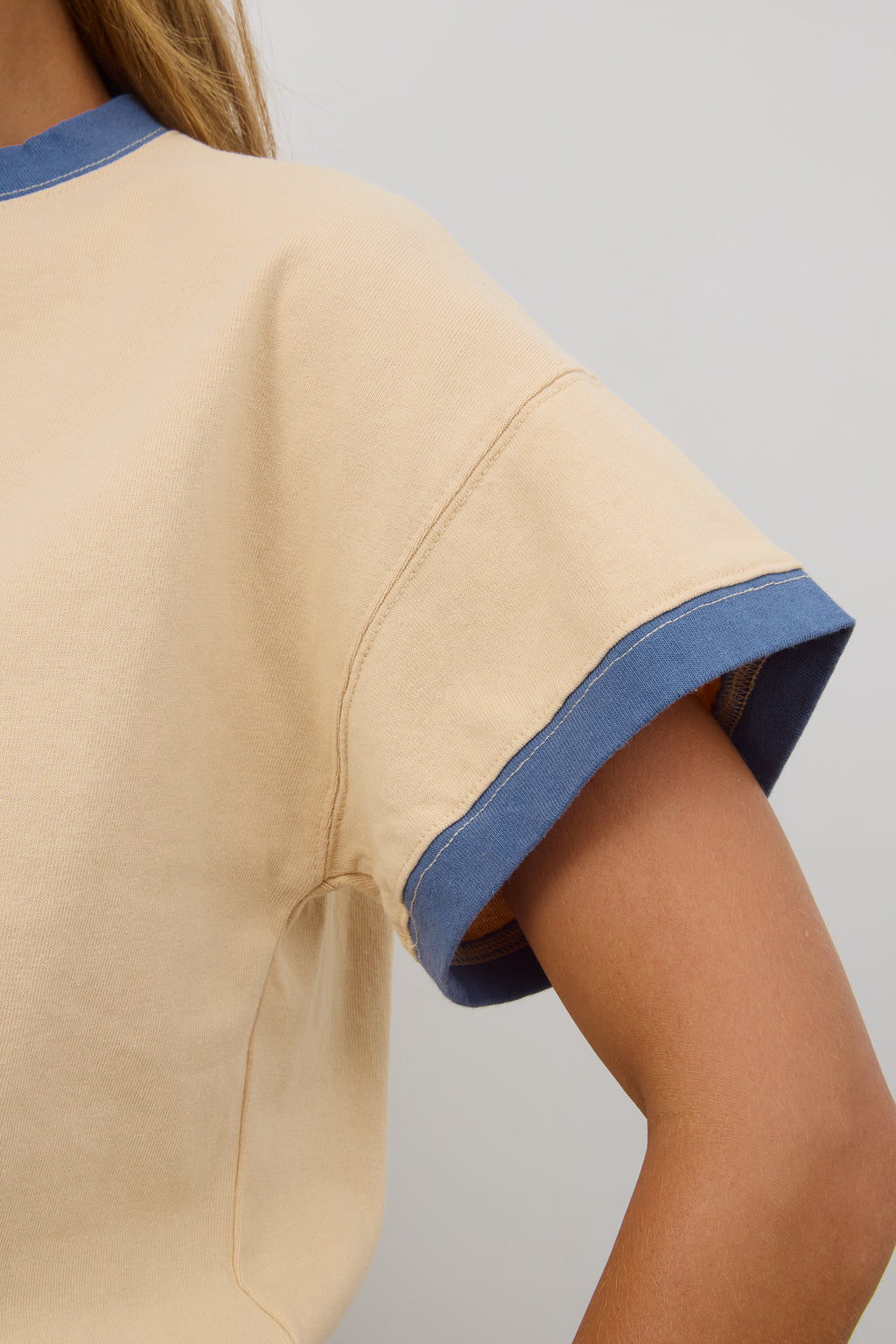 Contrast Tee in Beige WITH BLUE TRIM