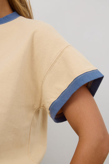 Contrast Tee in Beige WITH BLUE TRIM