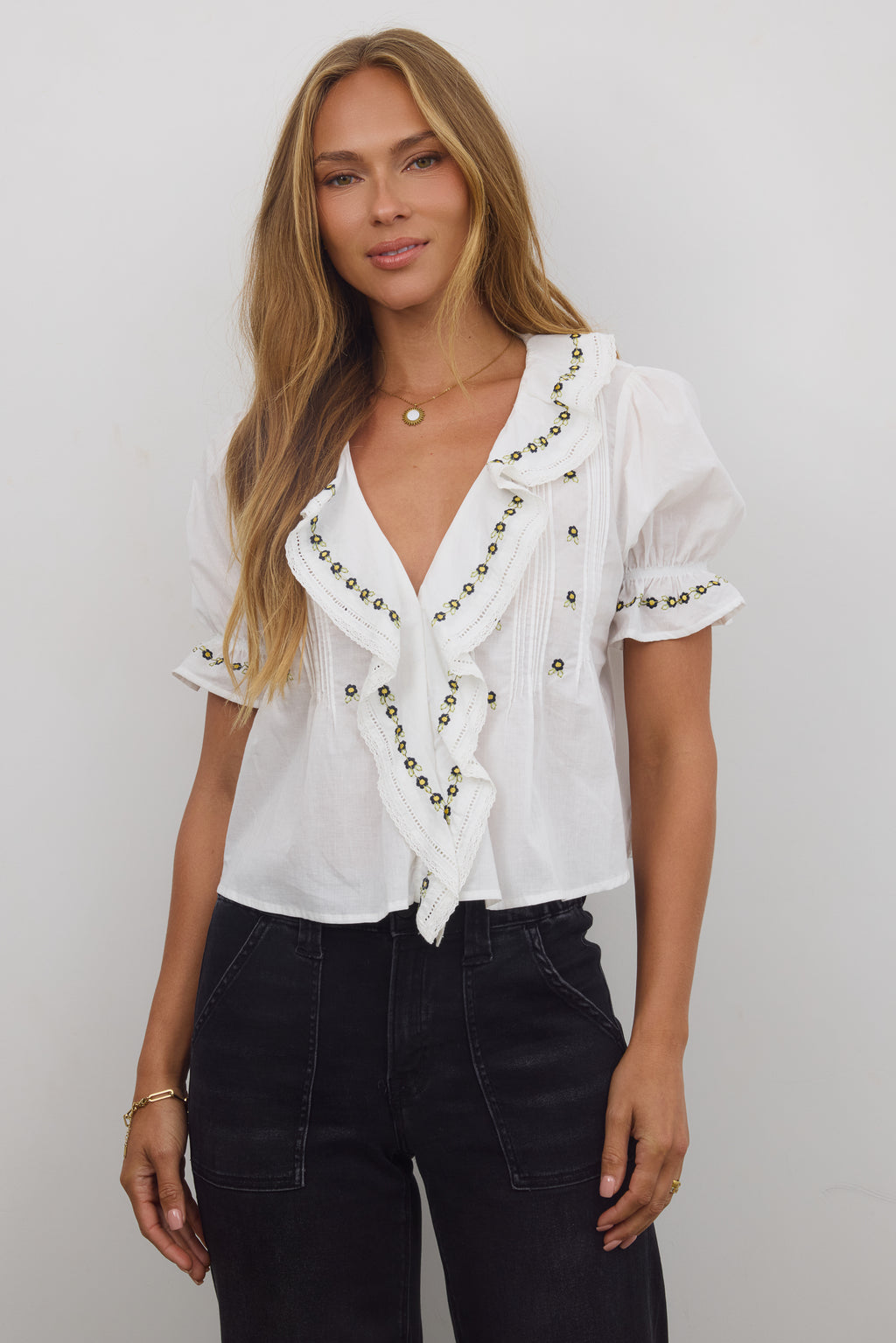 Embroidered Blouse in Off White