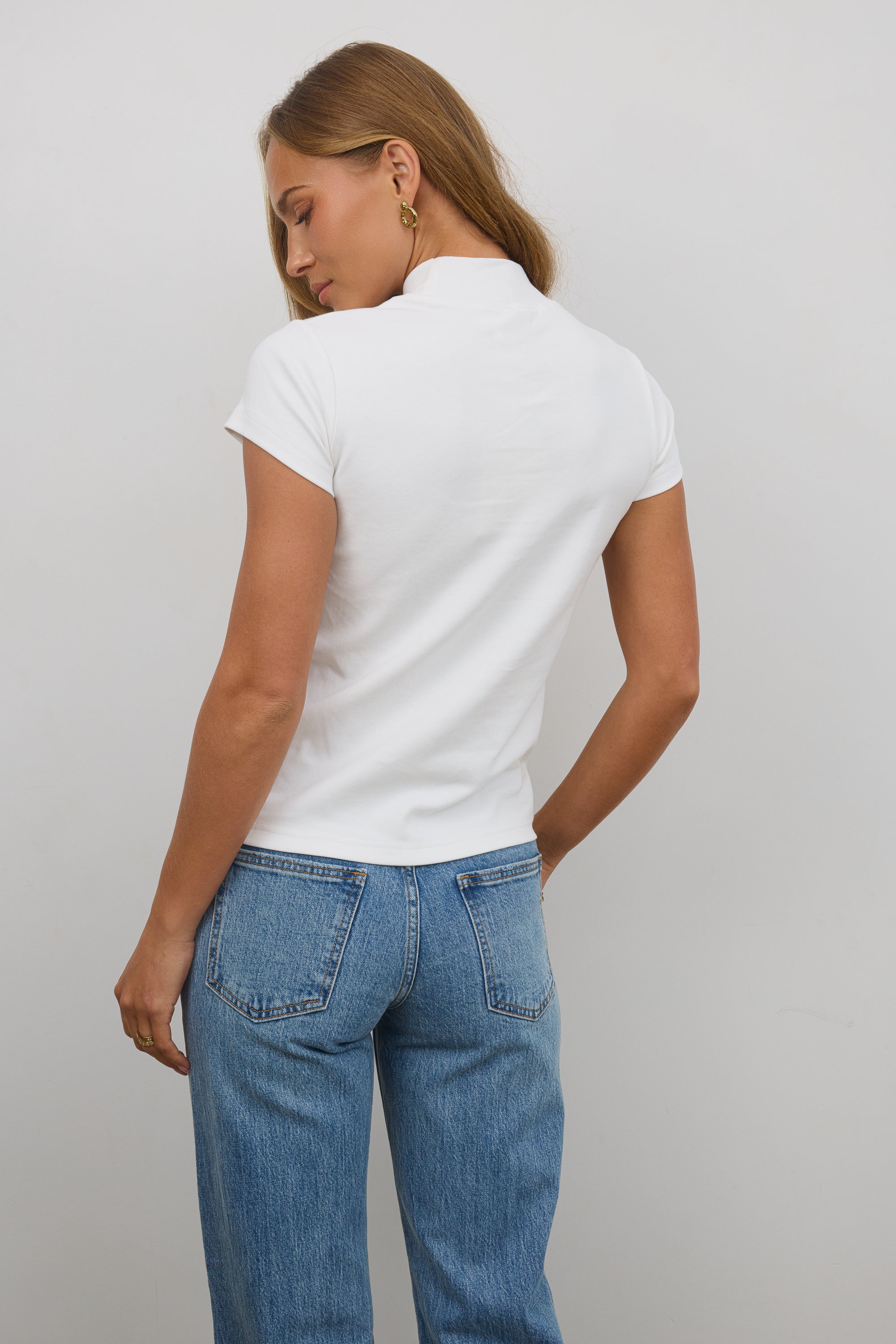 Marley Mock Neck Tee in White