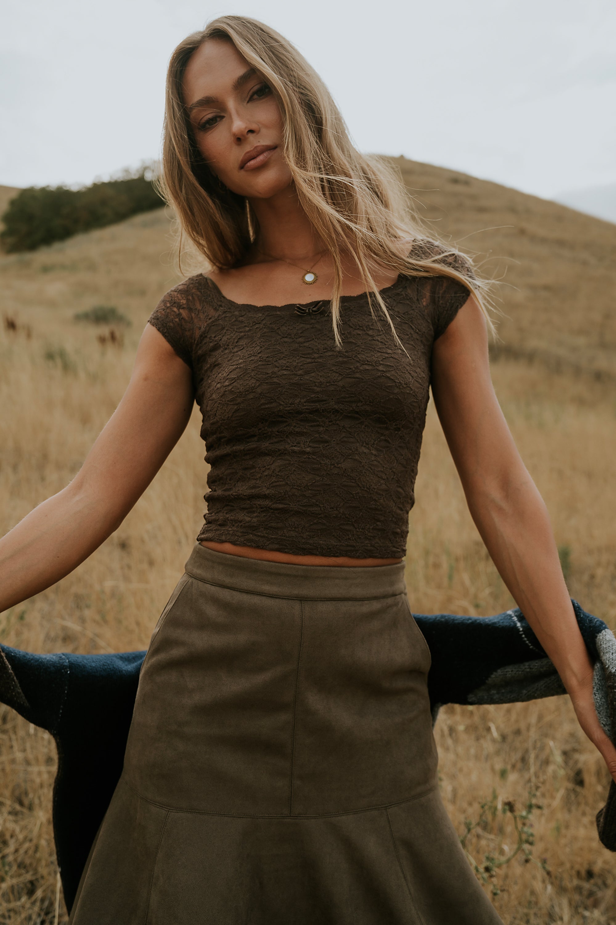 Celia Lace Top In Brown