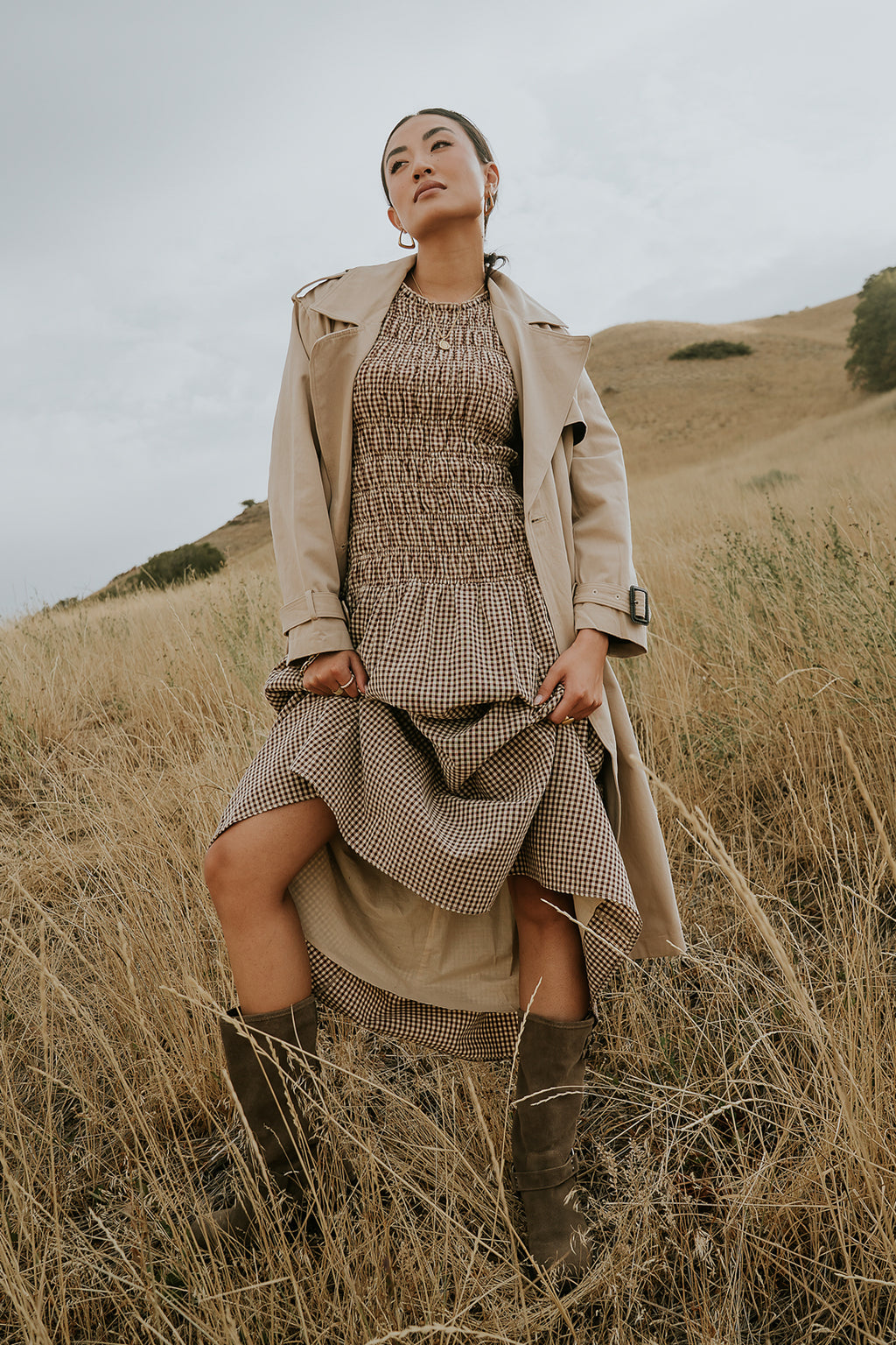 Opal Gingham Maxi Dress in Brown Opal Gingham Maxi Dress in Brown
