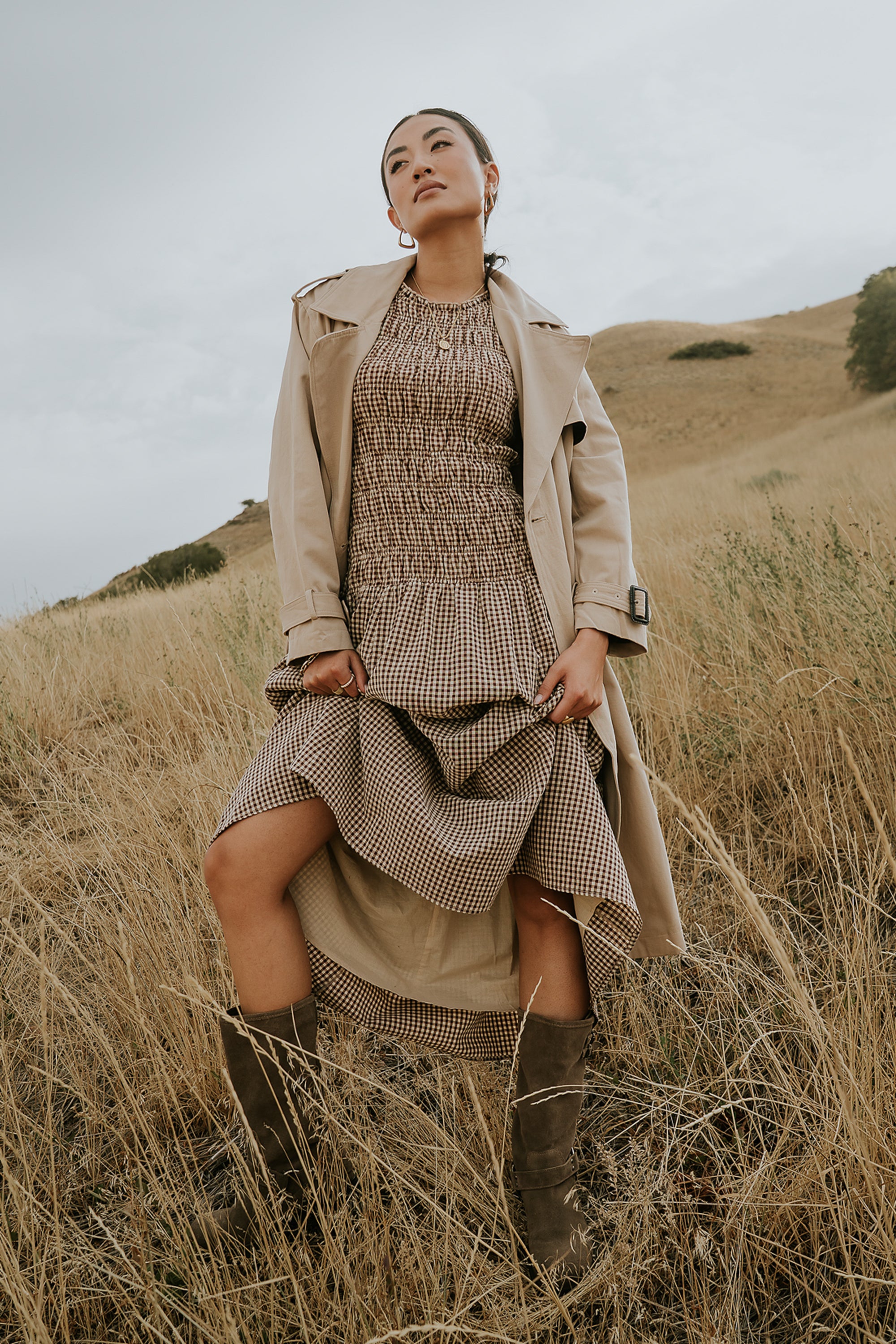 Opal Gingham Maxi Dress in Brown Opal Gingham Maxi Dress in Brown
