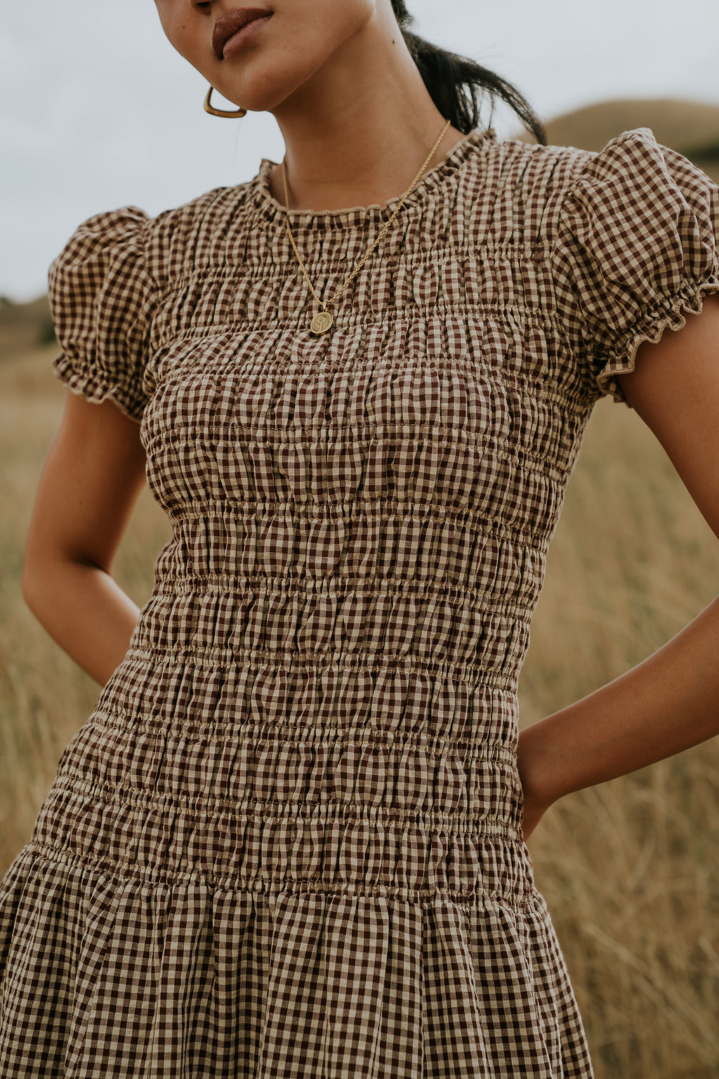 Opal Gingham Maxi Dress in Brown Opal Gingham Maxi Dress in Brown