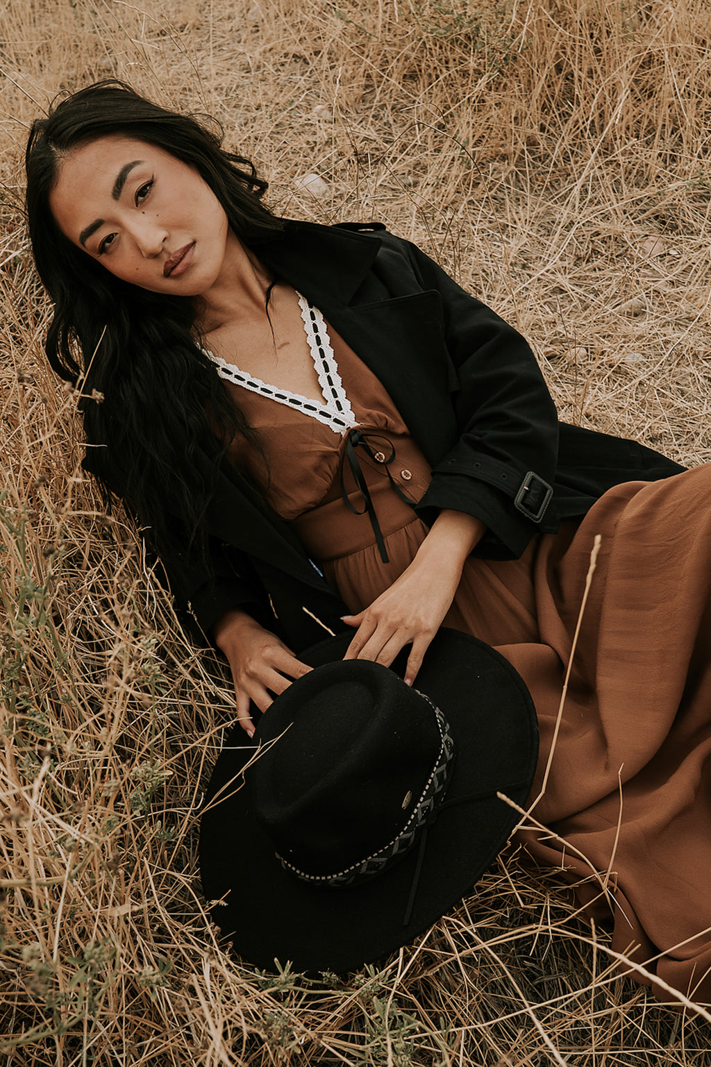 bohme brown dress Amanda Lace Trim Maxi Dress in Brown main image 1
