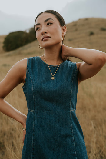 Denim Mini Dress WITH SMALL PLEATS 