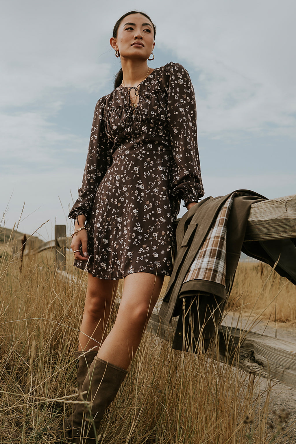 floral mini dress in plum

