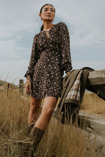 floral mini dress in plum
